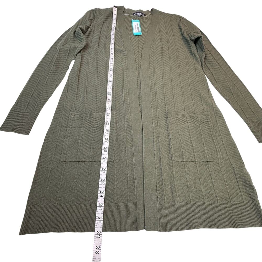 NWT Love Ellie Olive Green Cardigan Sweater Open Front Longer Length has Pockets - Picture 12 of 16